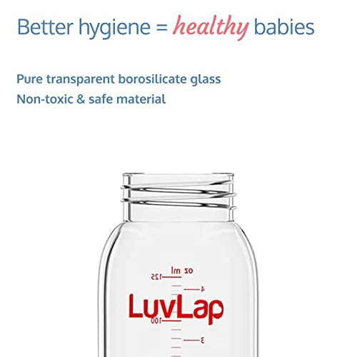 LuvLap Essential Slim Neck Glass Feeding Bottle, 125ml, 0m+/Babies Upto 3 Years, Made of Borosilicate Glass, BPA Free, Ergonomic Shape is Easy to Hold, with Anti Colic Nipple, Pack of 2, White & Red