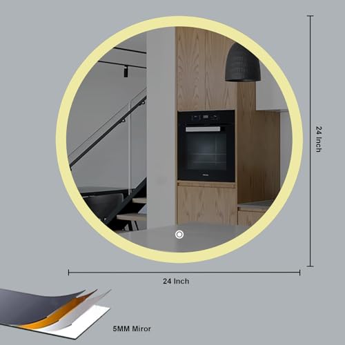 Sunsyze Round LED Bathroom Mirror with 3 Lighting Options (Warm, White, Natural White) - Stylish Illumination for Your Wash Basin(24 X24 INCH)