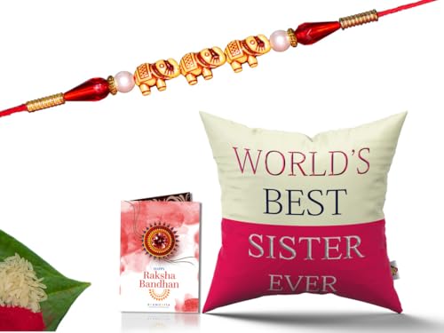 Pillow Rakhi for Brother with Gift - Rakhi with Rakhi Cushion with Filler Greeting Card- Rakhi for Brother, Gifts for Brother, Gifts for Rakhi, Gifts for Rakshabandhan Rakhi Gifts-CH-SIS-31-PE