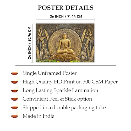 Indianara Rolled Sparkled Gautam Buddha Art Print for Room Décor Digital Reprint 36 inch x 24 inch Painting (10761PST)