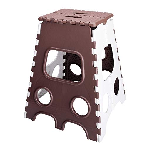 Whizzo 18 Inches Super Strong Folding Step Stool for Adults and Kids, Kitchen Stepping Stools, Garden Step Stool Kitchen Stool - Brown and White