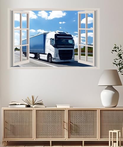 JVERF - JZZA18772 Trucks White| Self-Adhesive Open Window Wall Sticker