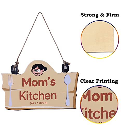 Urbane Home Wooden"Mom's Kitchen"Printed Door & Wall Quotes for Kitchen & Restaurant (Light Brown)