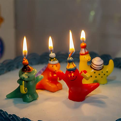 Dinosaur Birthday Candles, Cute 3D Dino Themed Birthday Cake Candles Cake Toppers Party Cake Decorations - Set of 4