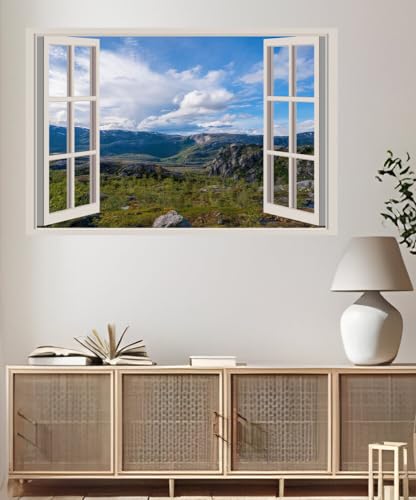 JVERF - JZZA25832 Norway Mountains Parks Stones Rago National Park| Self-Adhesive Open Window Wall Sticker