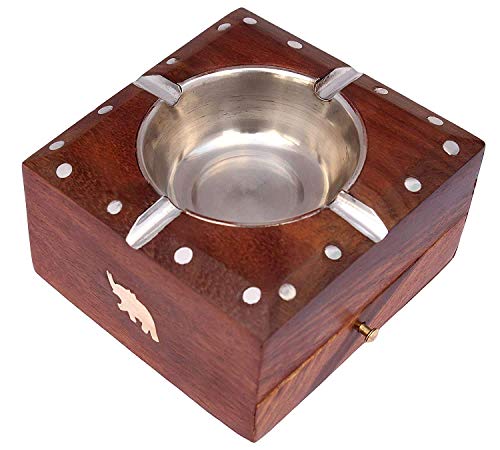 Zeguard Handicraft Wooden Handmade Ashtray with Cigarette Holder 4 Slots for Home Office Car