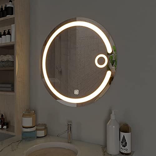 TINITALO Bathroom LED Mirror Home Mirror Wall Mirror with Touch Sensor, 3 Light Effects, Glass, Round LED-19 (36 x 36 Inch)