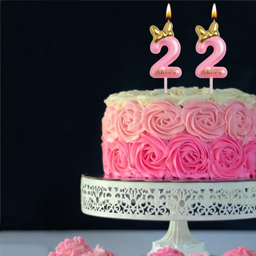 AOOLADA 22nd Birthday Candles, Pink 22 Year Old Number Birthday Candles, Happy Birthday Party Decorations Cake Topper Gifts for Men Women