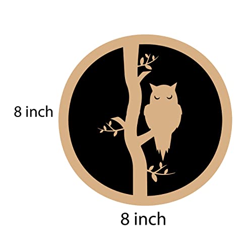 DOTME Owl Bird Wooden With Vinyl Sticker Decorative Design Wall Decor For Home Kids Bedroom Living Room Hall DIY Art 8 INCH (Black)