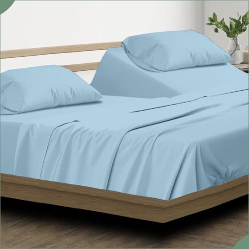 Top split king sheets sets for adjustable beds, Half split king sheet sets for adjustable beds deep pocket, 39" Split Top king Sheets 400 Thread Count 100% Cotton (Half Split Fitted), Light Blue Solid