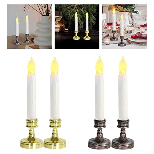 ATORSE® 2Pcs Led Candle Light Window Taper Candles Flickering for Wedding Decoration Aureate