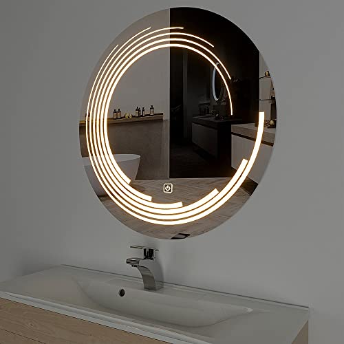 TINITALO Bathroom LED Mirror Home Mirror Wall Mirror with Touch Sensor, 3 Light Effects, Glass, Round LED-11 (36 x 36 Inch)