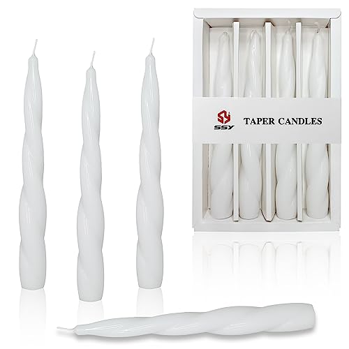 White Taper Candle 7.5 inch Spiral Candle Uncented Candlesticks 4 Set of Dinner Candles for Wedding Home Decor, Relaxation & All Occasions