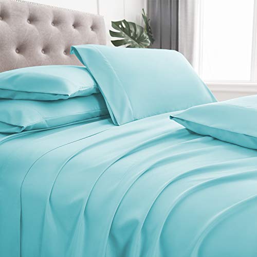 BASIC CHOICE 6 Piece Sheet Set - Luxury Soft 2000 Series Wrinkle & Fade Resistant Bed Sheets - King, Light Blue