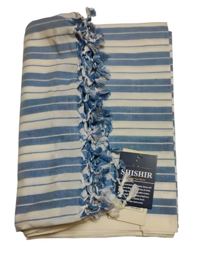 SHISHIR Craft Store Broad Strip 100% Cotton Thin Blanket for Light Weight Top Sheet Odhne wali chadar | AC and Rainy Season | Travelling |Quick Absorption & Faster Drying (Light Blue)