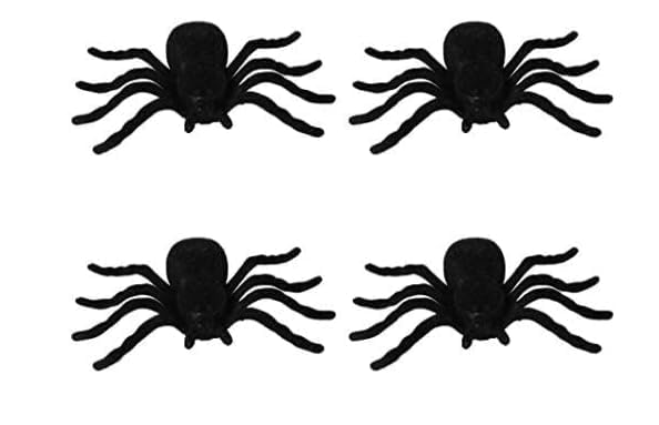 PartyToko Fun Halloween Props Large Realistic Rubber Spider Fake Insect 4pcs 3inch Size Each Black
