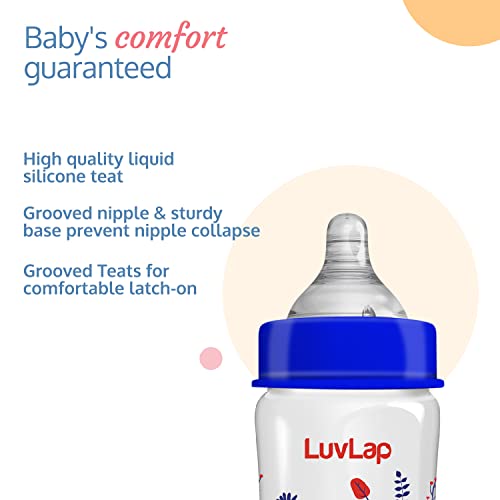 LuvLap Anti-Colic Wide Neck Natura Flo Baby Feeding Bottle, 250ml (Pack of 2), New Born/Infants/Toddler Upto 3 Years, Stars, BPA Free