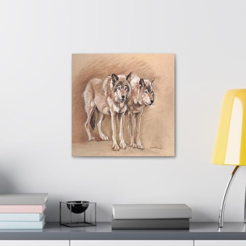 GADGETS WRAP Canvas Gallery Wrap Framed for Home Office Studio Living Room Decoration (10x10inch) - Wolveswildlife Drawing