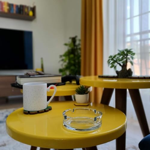CASAQUA Crystal Glass Round Tabletop Ash Tray Glass Ash Tray for Cigarette, Cigar Smoking for Home, Car, Balcony, Crystal Clear Round Ash Tray Box Crystal Quality Glass Ash Tray (100MM, Pack of 4)