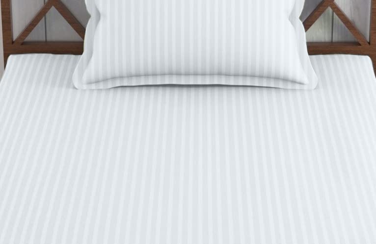 Trance Home Linen Cotton 400 TC Elasticated Fitted Bedsheet with Pillow Covers, Queen Size (White)