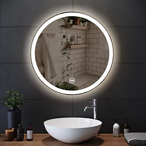 Spark Glass Round LED Sensor Mirror. (LedColour: White, Warm White, & Mix Light) - (Size:18x18 Inch)