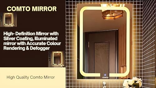 COMTO Rectangle Dimmable Bathroom Led Mirror with Rust & Termite Proof Frame and 3000K Plug-in Led Light for Wall - (Warm White, 24X36 Inch Rectangular)