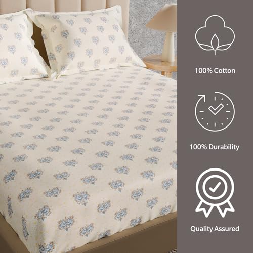 Himeya 100% Cotton 180 TC Bedsheet -Ethnic Corner (Ritu Powder Blue)