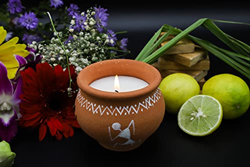 Aturabi Home Earthen Candle, Pot Shape, Dance Paint, Pack of 1, Lemongrass