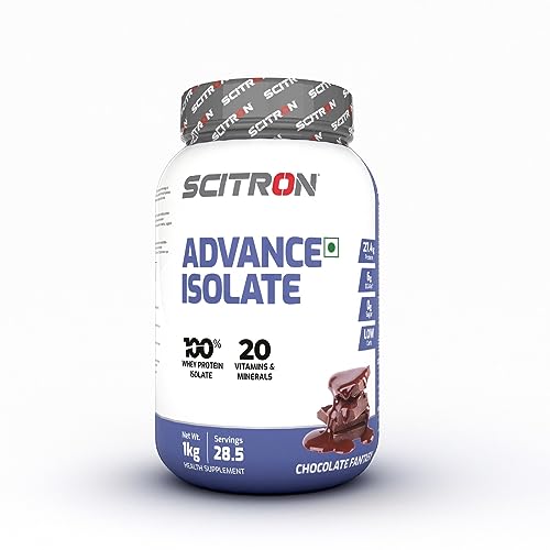 Scitron Advance Whey Protein Isolate 1Kg - Chocolate Fantasy (28.5 Servings | 27.4g Protein per Serving | 20 Essential Vitamins and Minerals | Easy-Mix Formula)