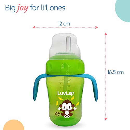 LuvLap Banana Time 210ml Anti Spill, Interchangeable Sipper / Sippy Cup with Soft Silicone Spout and Straw BPA Free, 6m+ (Green)