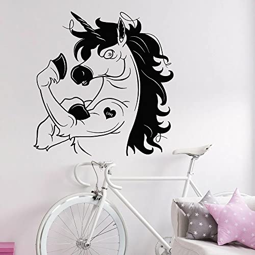 GADGETS WRAP Wall Decal Vinyl Sticker Wall Decoration - Cartoon Funny Unicorn Power Muscle Wall Decal Gym Fitness Bodybuilding Crossfit Horse Wall Sticker