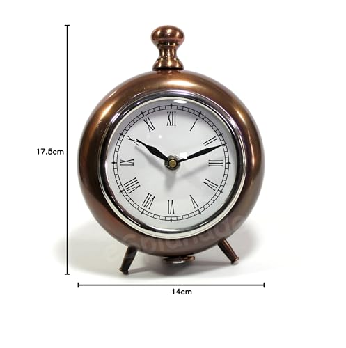 ESPLANADE European Style Vintage Analog Clock Table Desk Shelf Clock - Metal - Copper Finish - 7" Inches