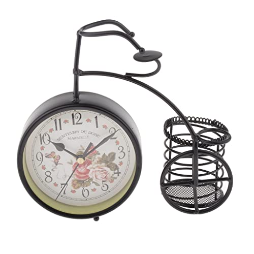 LOOM TREE Europe Vintage Rustic Iron Mute Table Clock with Pencil Holder,Brike Design