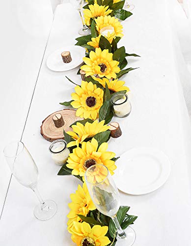 DearHouse 2 Pack Artificial Sunflower Garland Silk Sunflower Vine Artificial Flowers with Green Leaves Wedding Table Decor