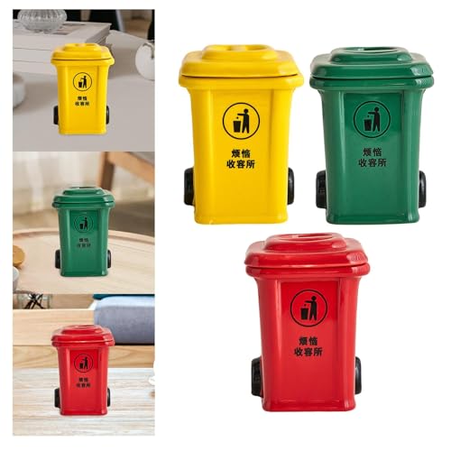 Mini Trash Can Shape Ash Holder Ceramic Portable for Living Room Office Desk Yellow