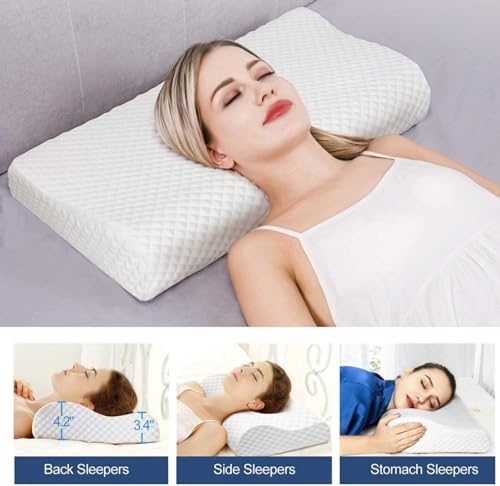 HomeHive Memory Foam Pillow Neck & Shoulder Lumbar Pain Relief Contour Cervical Super Soft & Fluffy-PO1(S_K_E_20022053_Off White)