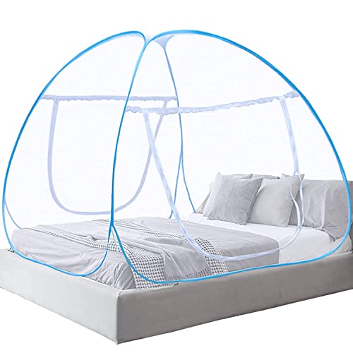 Pegaso Sky Blue Mosquito Net for Double Bed, Foldable, Strong 30GSM, High Durability, Foldable, Corrosion Resistant, Lightweight,PVC Coated Steel - King Size (6 * 6, SkyBlue)