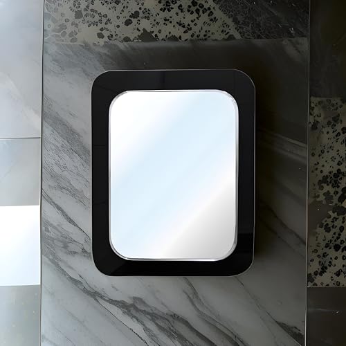 DONATO WALL MOUNTED BEVELLED MIRROR with LYCRA BLACK FRAME ALL SIDES CURVE | 18"x24" INCHES MIRROR for LIVING ROOM and WASH BASIN | (COLOUR-BLACK/SIZE-18 x24 INCH) (DGM-12)