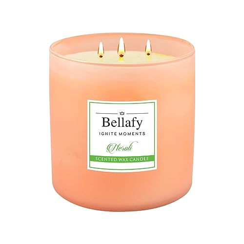 Bellafy 3-Wick Neroli Scented Soy Wax Candle | Burns 40 Hours | Eco-Friendly Luxury for Healthier Homes | Captivating Aromas | Zero Petro Carbon | Natural Beauty & Blissful Fragrances