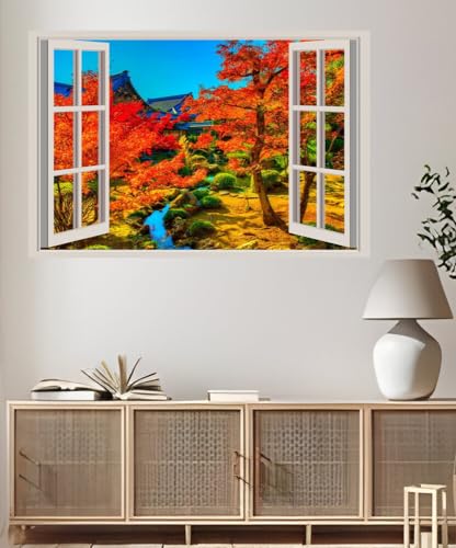 JVERF - JZZA23616 Japan Kyoto Autumn Trees Stream HDR| Self-Adhesive Open Window Wall Sticker