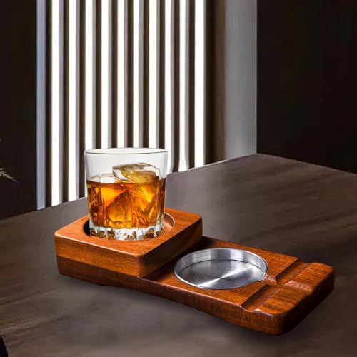 MERISHOPP Glass Tray and Cigar Holder Rustic Gifts for Men Ashtray for Office Home Bar