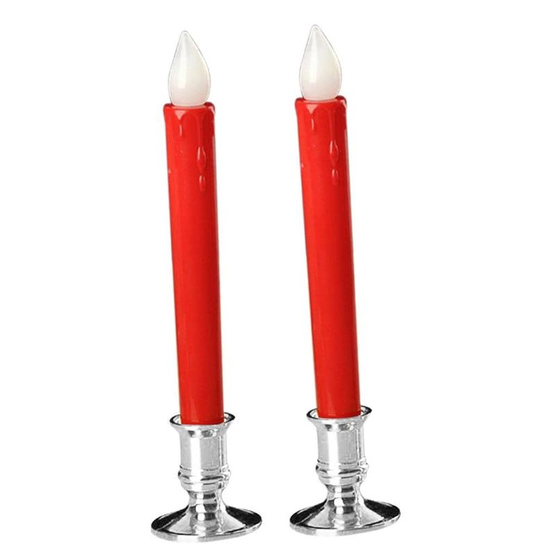 ATORSE® Flameless Flickering Led Pillars Candle Tea Light with Base Battery Powered Red - Silver Base