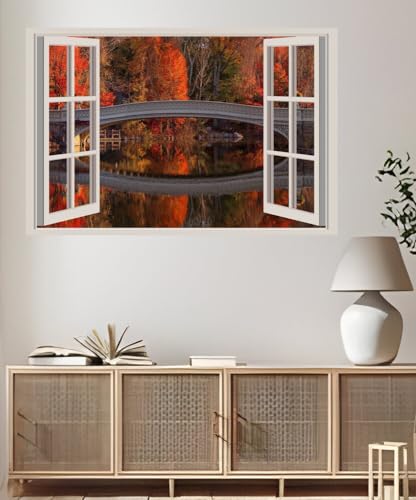 JVERF - JZZA32097 USA Parks Autumn Bridges Rivers Central Park New| Self-Adhesive Open Window Wall Sticker