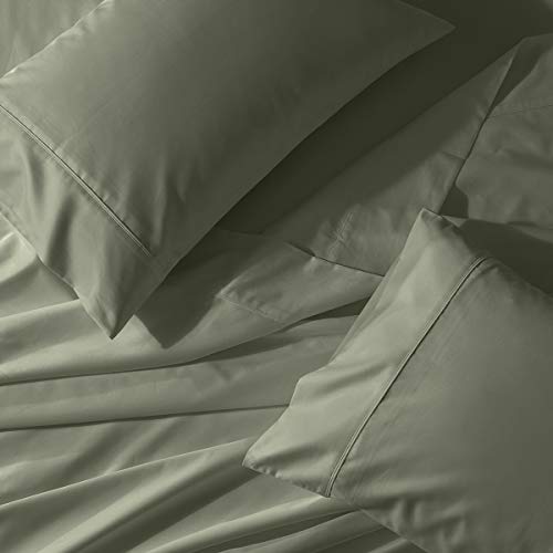 California King, Sage : Solid Sage Percale California King Size Sheet Set 100% Cotton (Deep Pocket) 300 Thread Count by Sheetsnthings