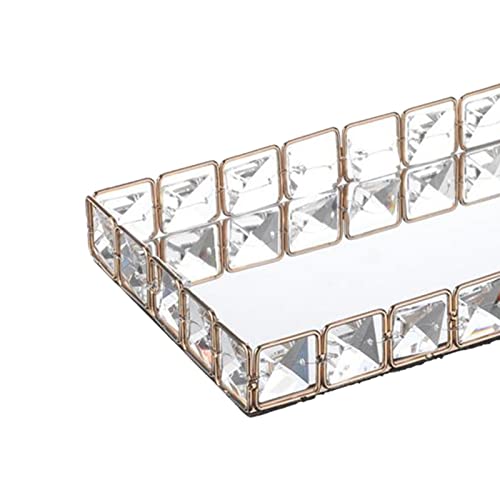 CALANDIS Glam Mirror Crystal Cosmetic Tray Makeup Trinket Vanity Organizer Rectangle