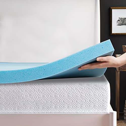 Treaton, 2-Inch Gel Memory Foam Mattress Topper, CertiPUR-US Certified for Superior Comfort and Support, Queen, Blue