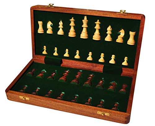 PALM ROYAL HANDICRAFTS Handmade Foldable Magnetic Chess Board Set Wooden with Magnetic Pieces and Extra Queens for Kids and Adults (14x14 Inches, Brown)