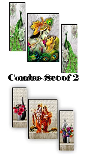 SAF Religious Radhe Krishna UV Textured Painting& SAF 6MM Radha Krishna Set of 3 Panel Digital Reprint 12 inch x 18 inch Painting (SAJM7533) SANFJM7533