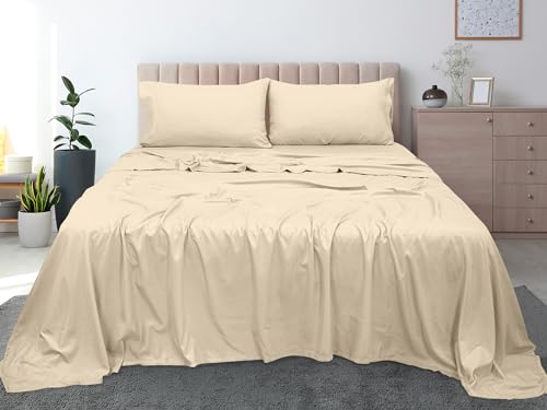 ROYALE LINENS 300 Thread Count 100% Long Staple Combed Cotton Flat Sheet - Super Soft - Top Sheet - Full Flat Sheet Sold Separately - Breathable, Cool & Crisp Percale Flat Sheet Only (Full, Cream)