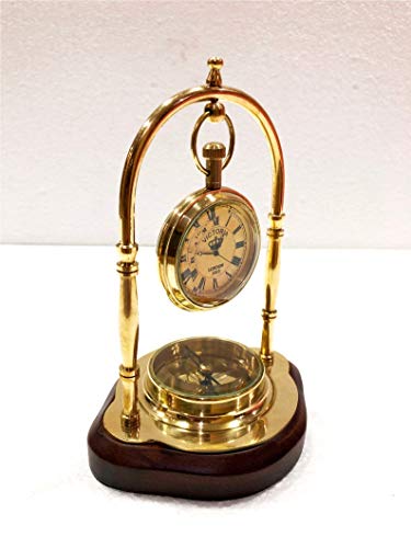 Nautical Art Antique Brass Table Clock Compass Style Nautical Maritime Ship Desk Clock Office Decor